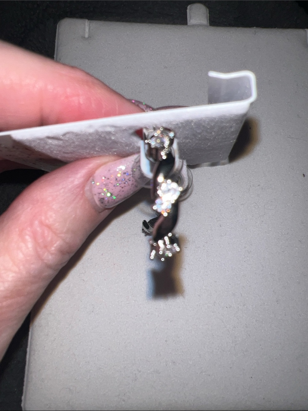 Twisted Hoop Earrings with Clear Crystal Accents - Silver Tone